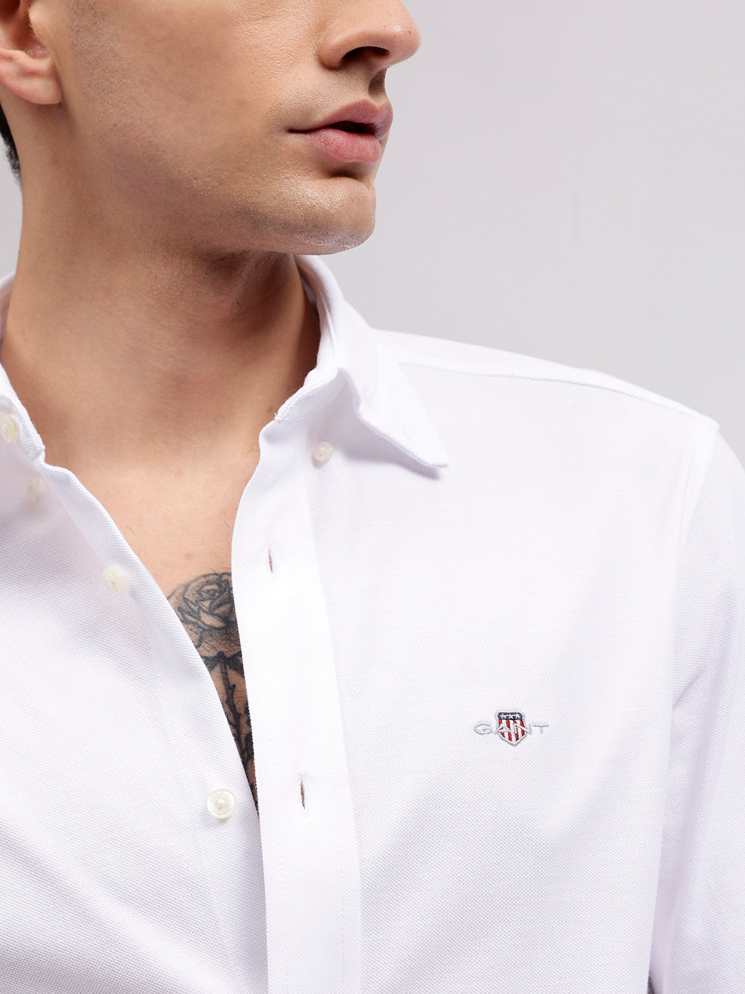 Gant Men White Solid Button-down Collar Full Sleeves Shirt