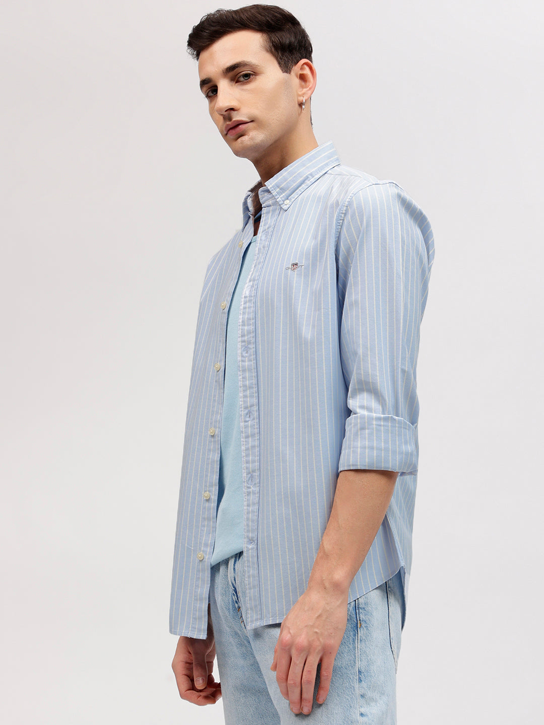 Gant Men Blue Striped Button-down Collar Full Sleeves Shirt