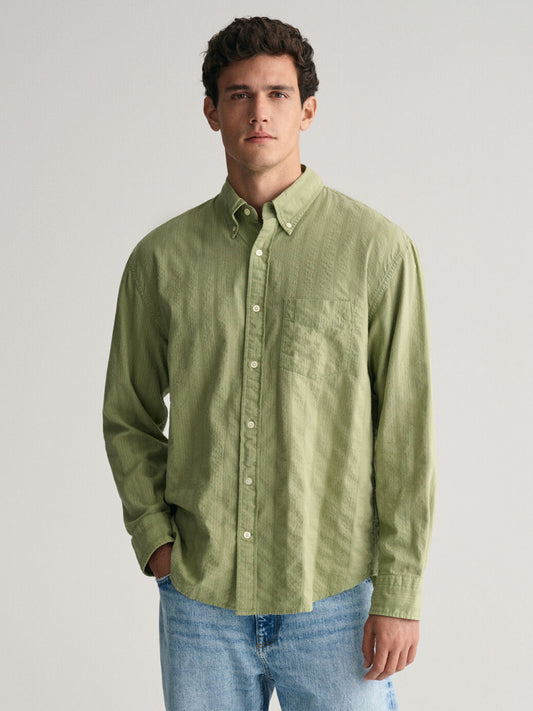 Gant Men Green Striped Button Down Collar Full Sleeves Shirt