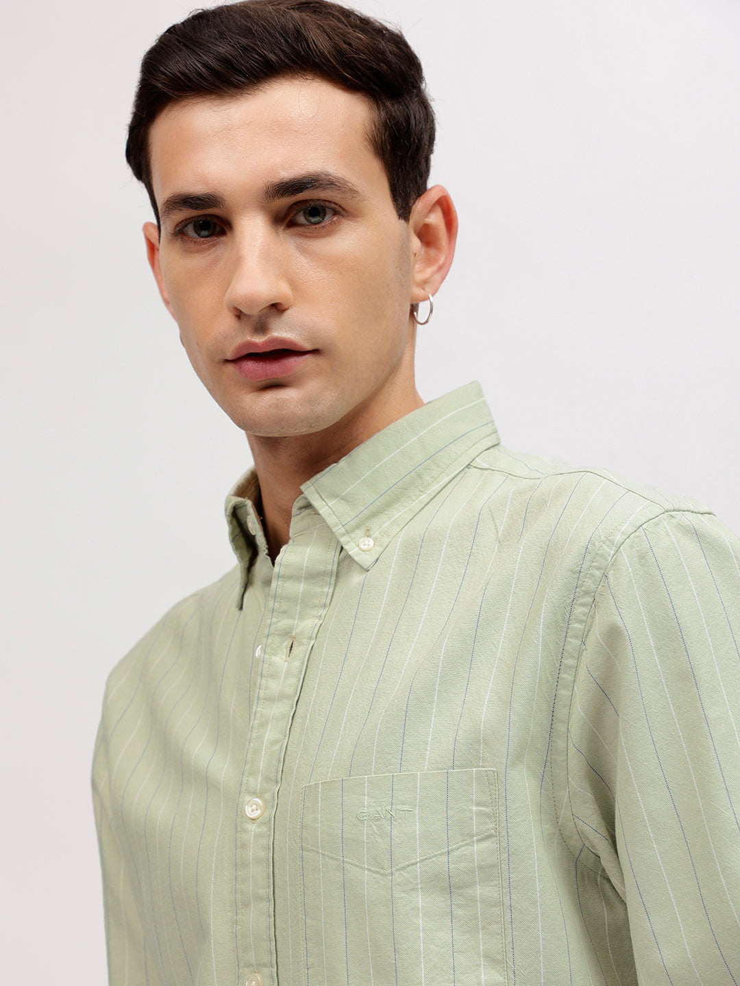 Gant Men Green Striped Button-down Collar Full Sleeves Shirt