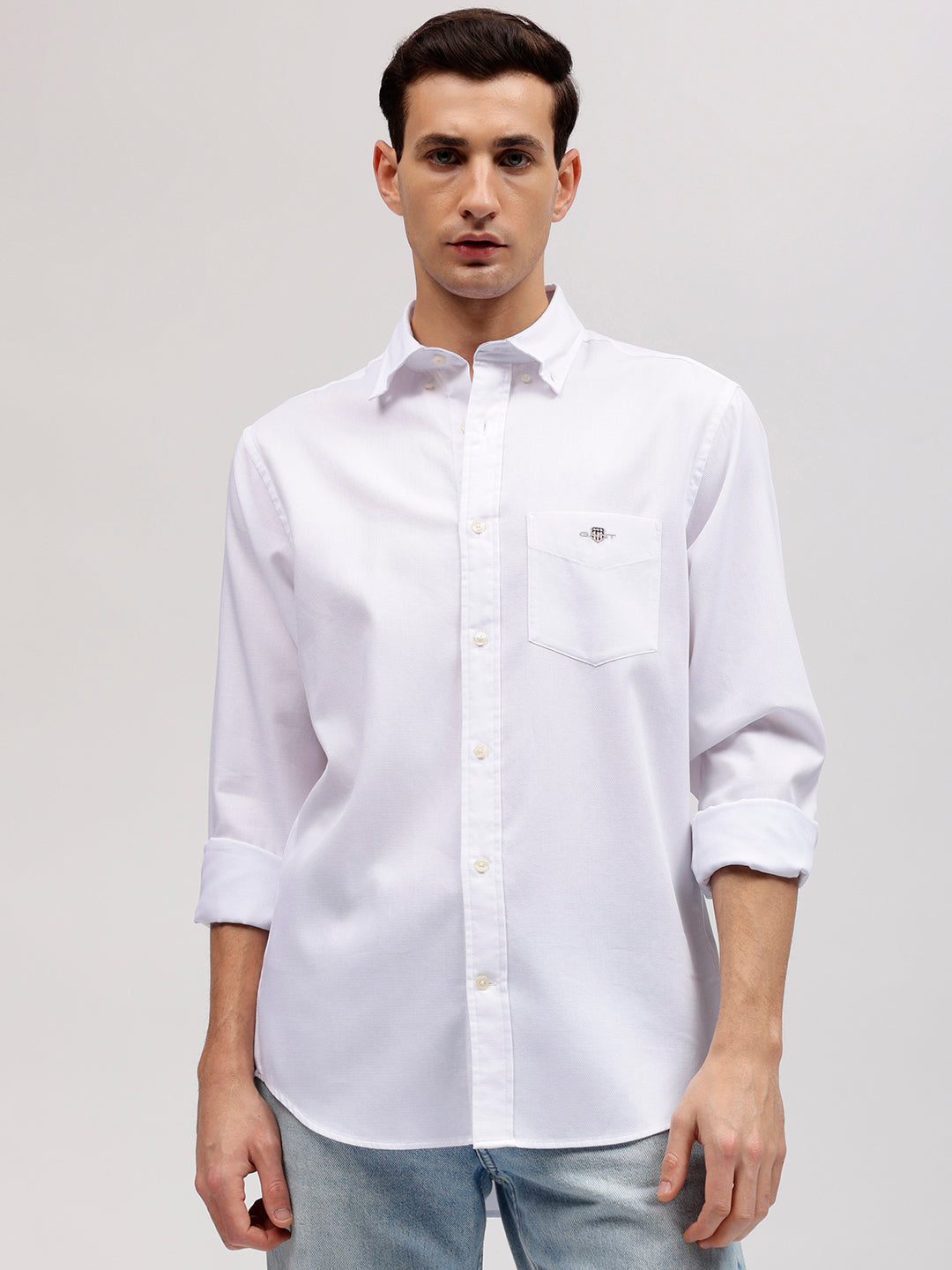 Gant Men White Solid Button-down Collar Full Sleeves Shirt