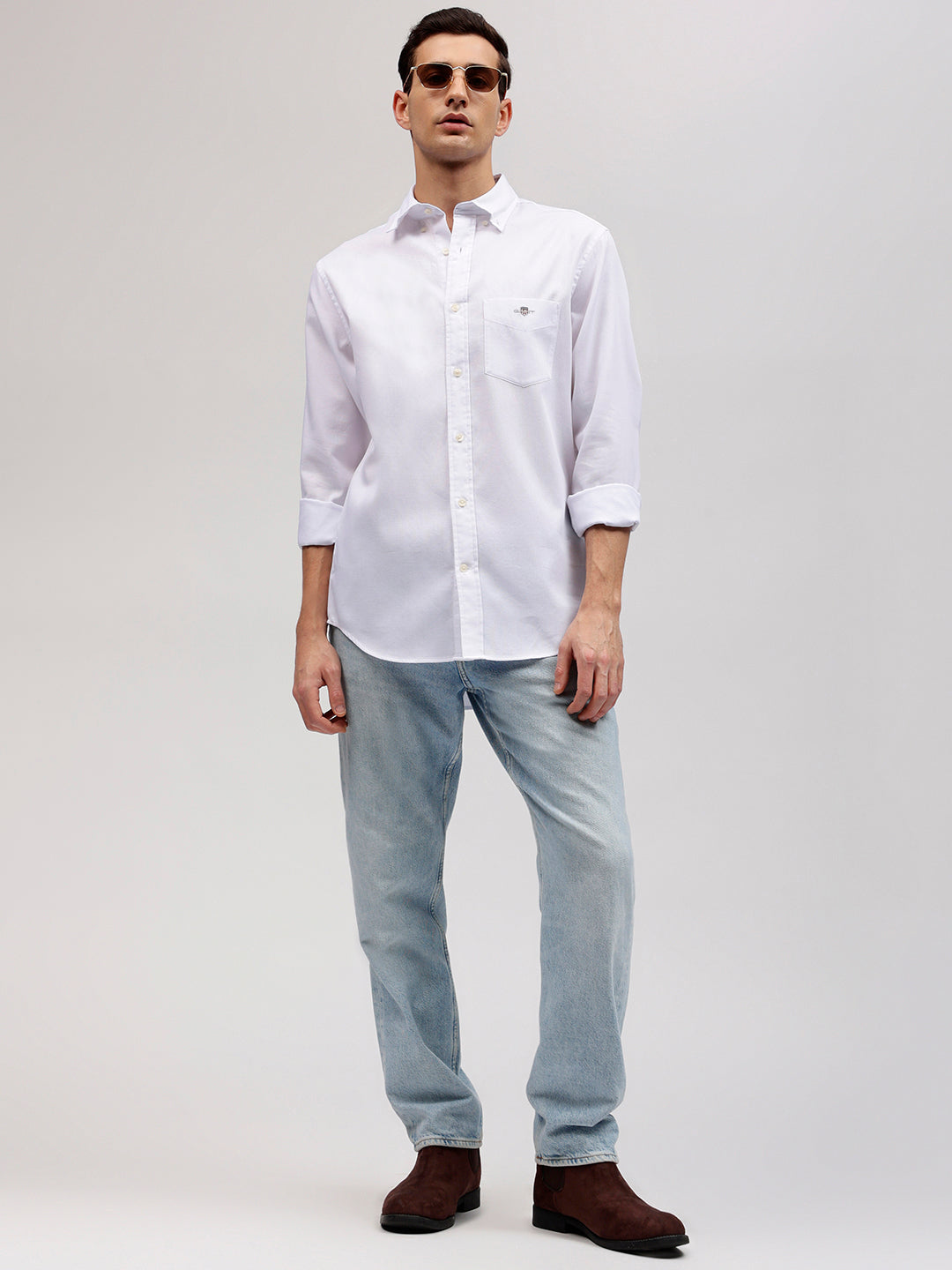 Gant Men White Solid Button-down Collar Full Sleeves Shirt