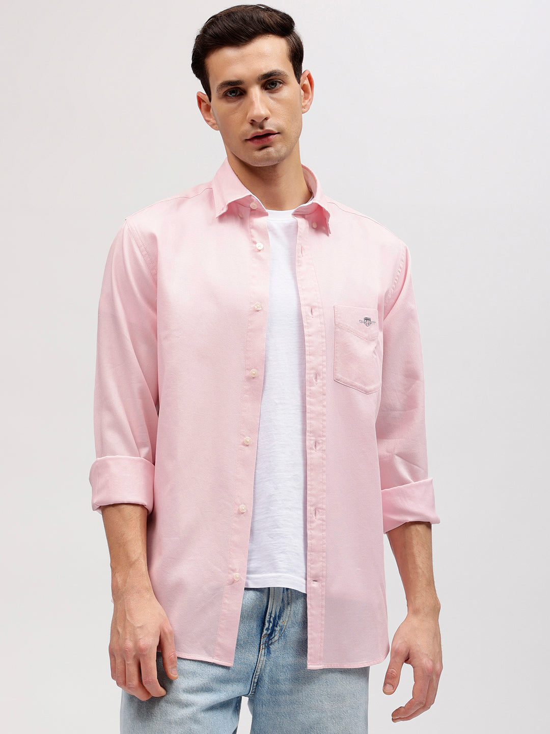 Gant Men Pink Solid Button-down Collar Full Sleeves Shirt