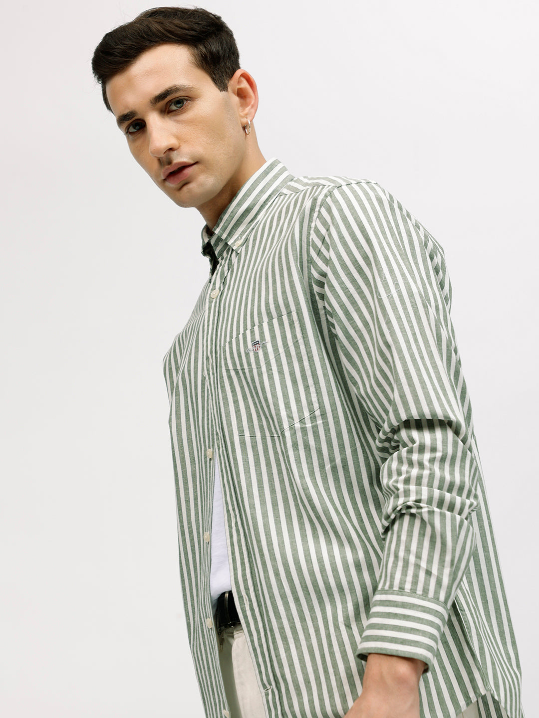 Gant Men Green Striped Button-down Collar Full Sleeves Shirt