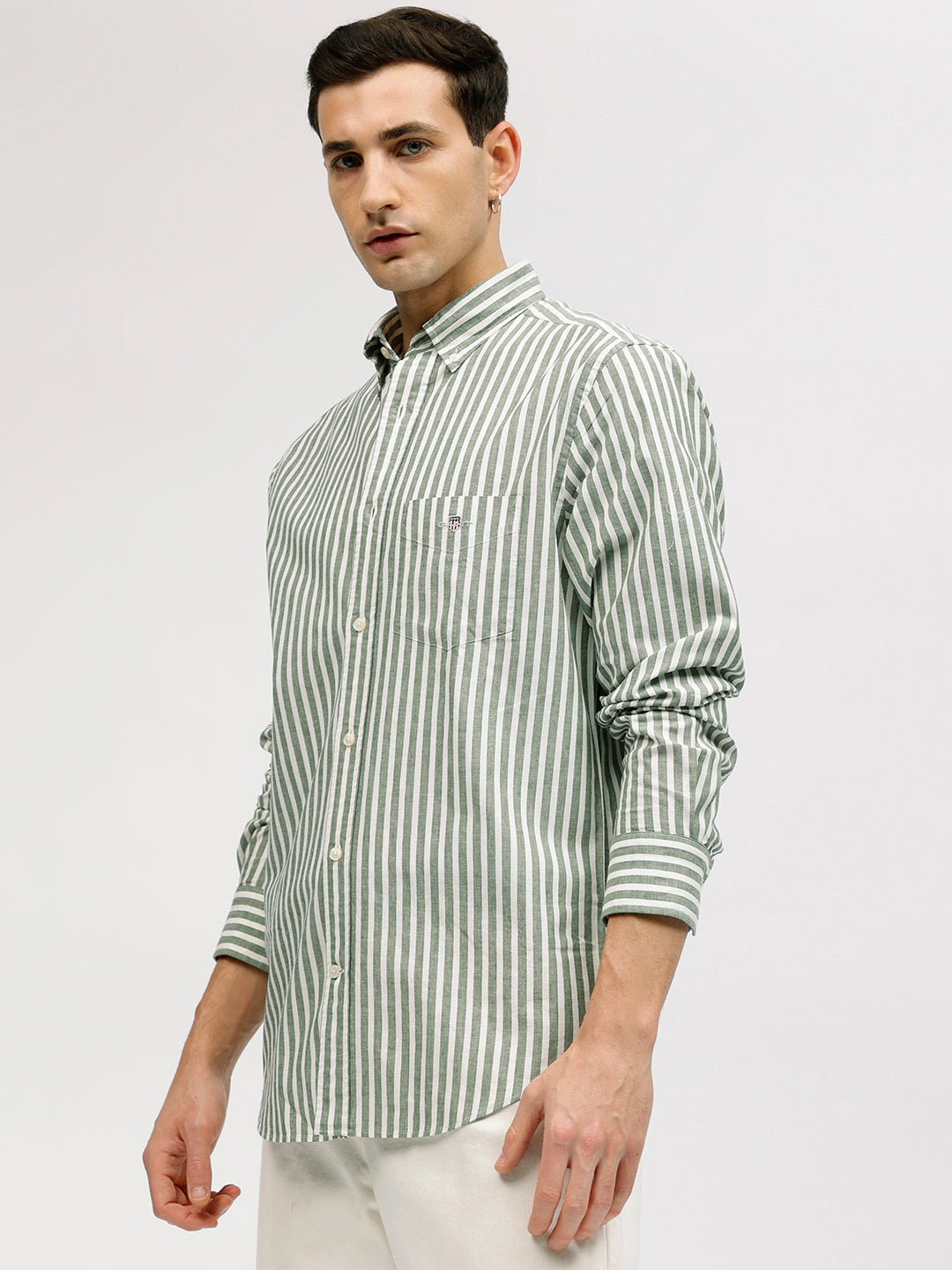 Gant Men Green Striped Button-down Collar Full Sleeves Shirt