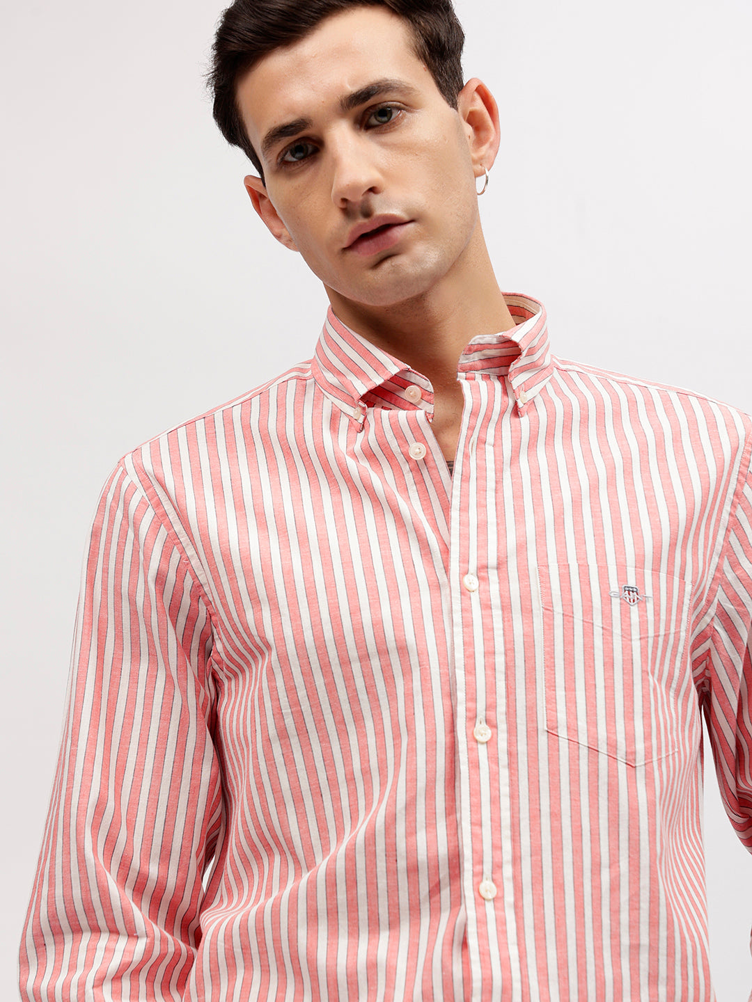 Gant Men Pink Striped Button-down Collar Full Sleeves Shirt