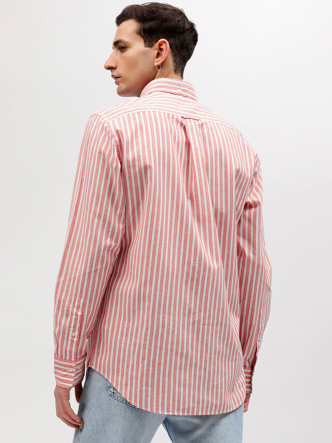 Gant Men Pink Striped Button-down Collar Full Sleeves Shirt