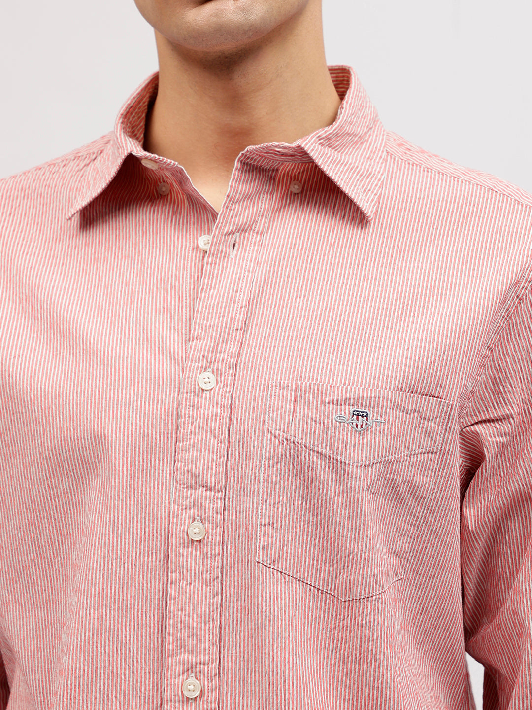 Gant Men Pink Striped Button-down Collar Full Sleeves Shirt