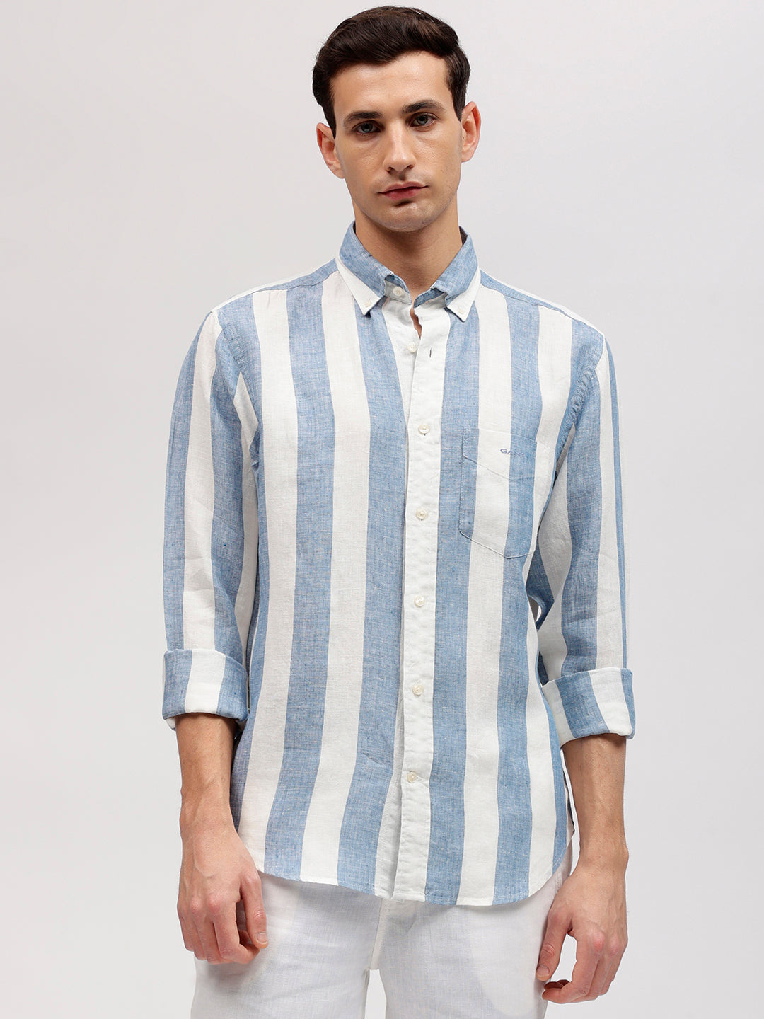 Gant Men Blue Striped Button-down Collar Full Sleeves Shirt