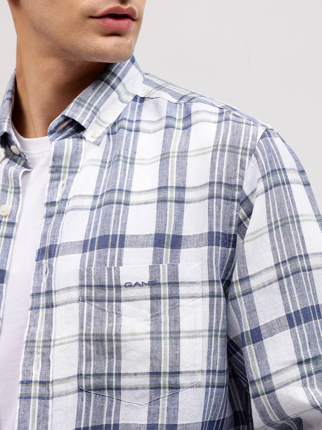 Gant Men Off White Checked Button-down Collar Full Sleeves Shirt