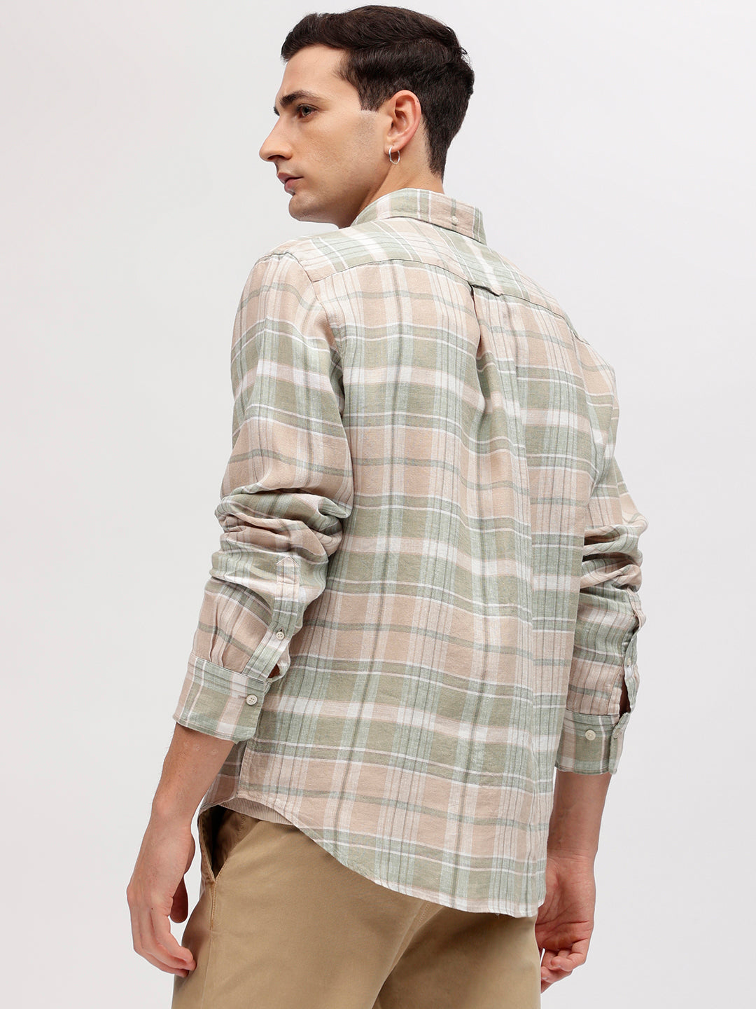 Gant Men Beige Checked Button-down Collar Full Sleeves Shirt