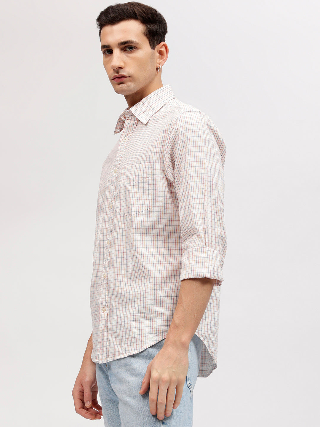 Gant Men Off White Checked Button-down Collar Full Sleeves Shirt