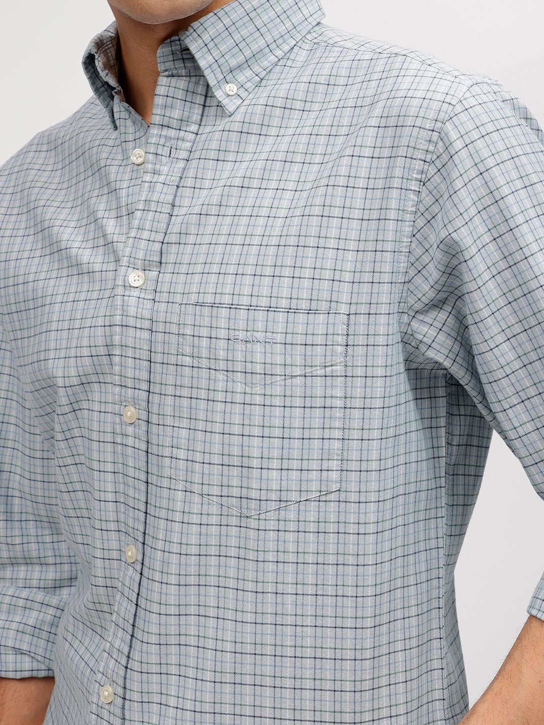 Gant Men Blue Checked Button-down Collar Full Sleeves Shirt