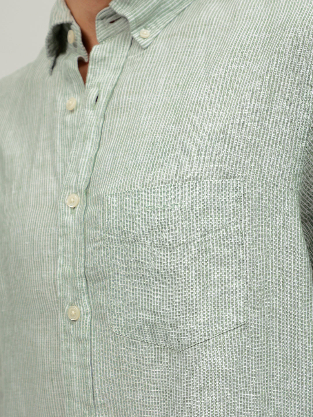 Gant Men Green Striped Button-down Collar Full Sleeves Shirt