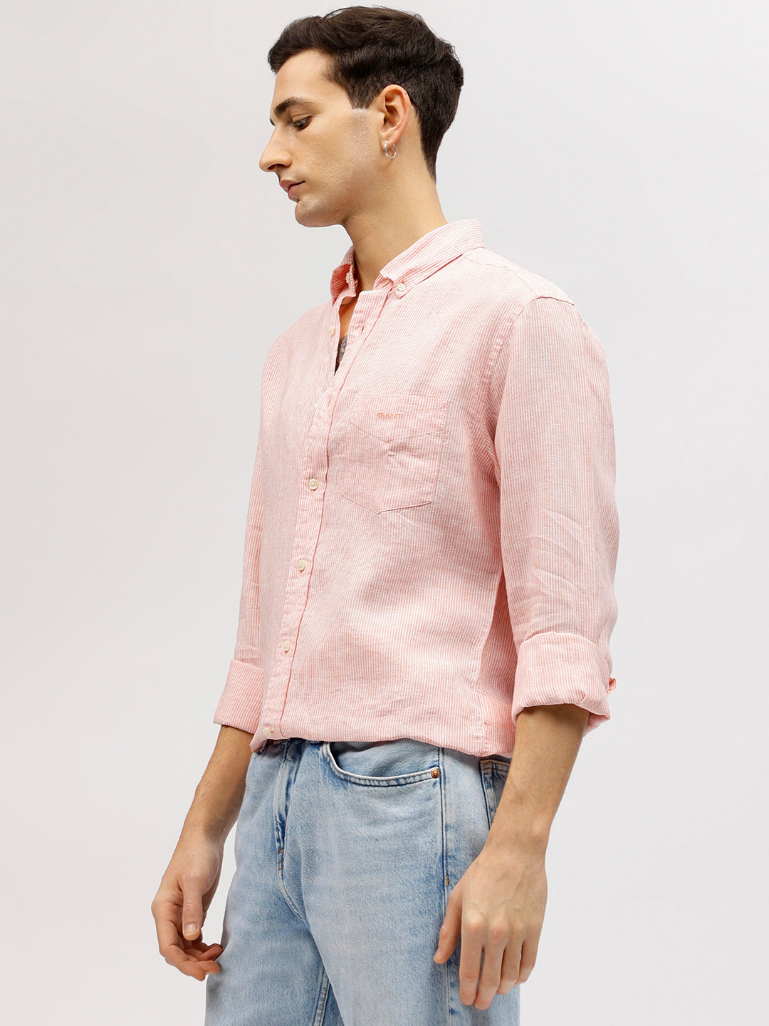 Gant Men Pink Striped Button-down Collar Full Sleeves Shirt