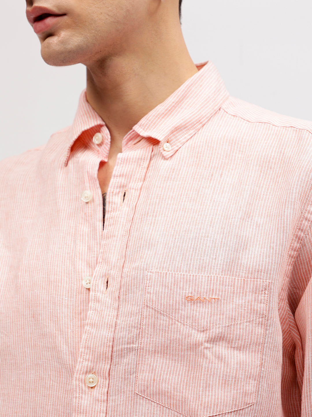 Gant Men Pink Striped Button-down Collar Full Sleeves Shirt