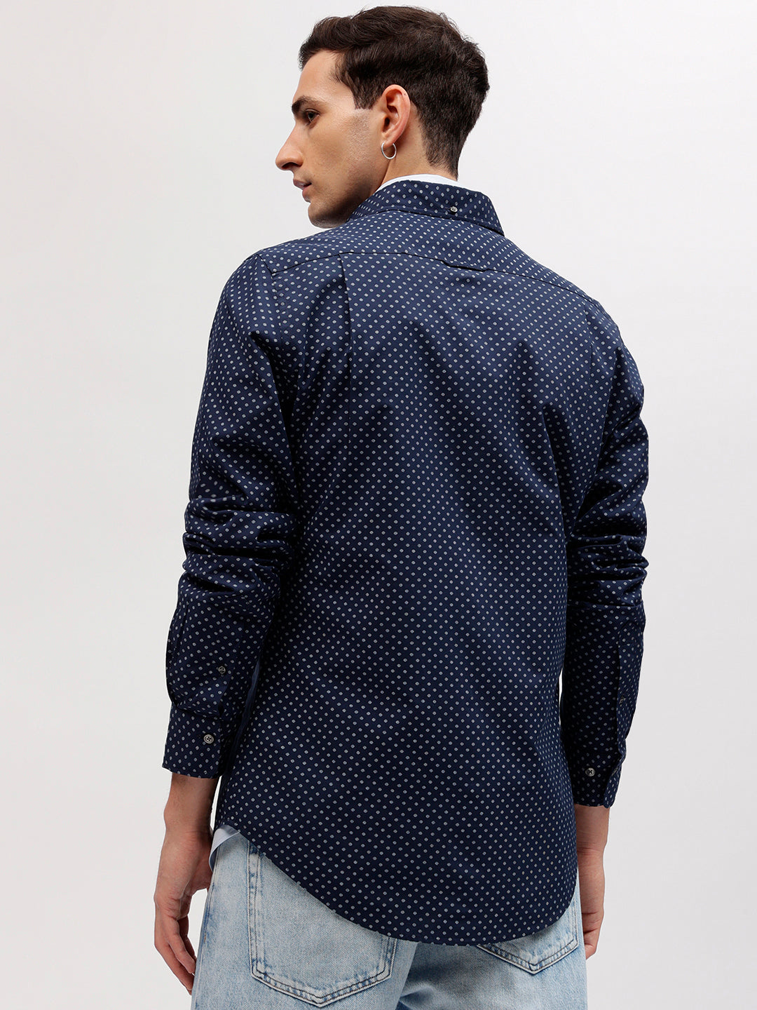 Gant Men Navy Blue Printed Button-down Collar Full Sleeves Shirt