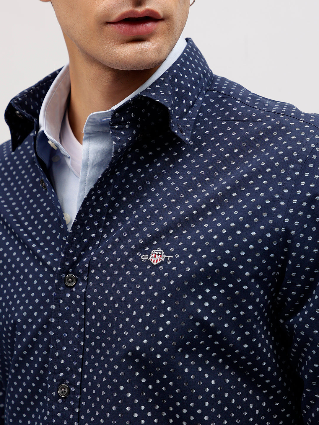 Gant Men Navy Blue Printed Button-down Collar Full Sleeves Shirt