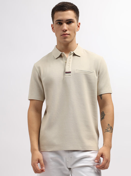 Gant Men Beige Solid Polo Collar Short Sleeves T-Shirt