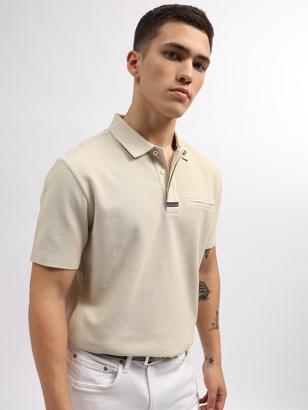 Gant Men Beige Solid Polo Collar Short Sleeves T-Shirt