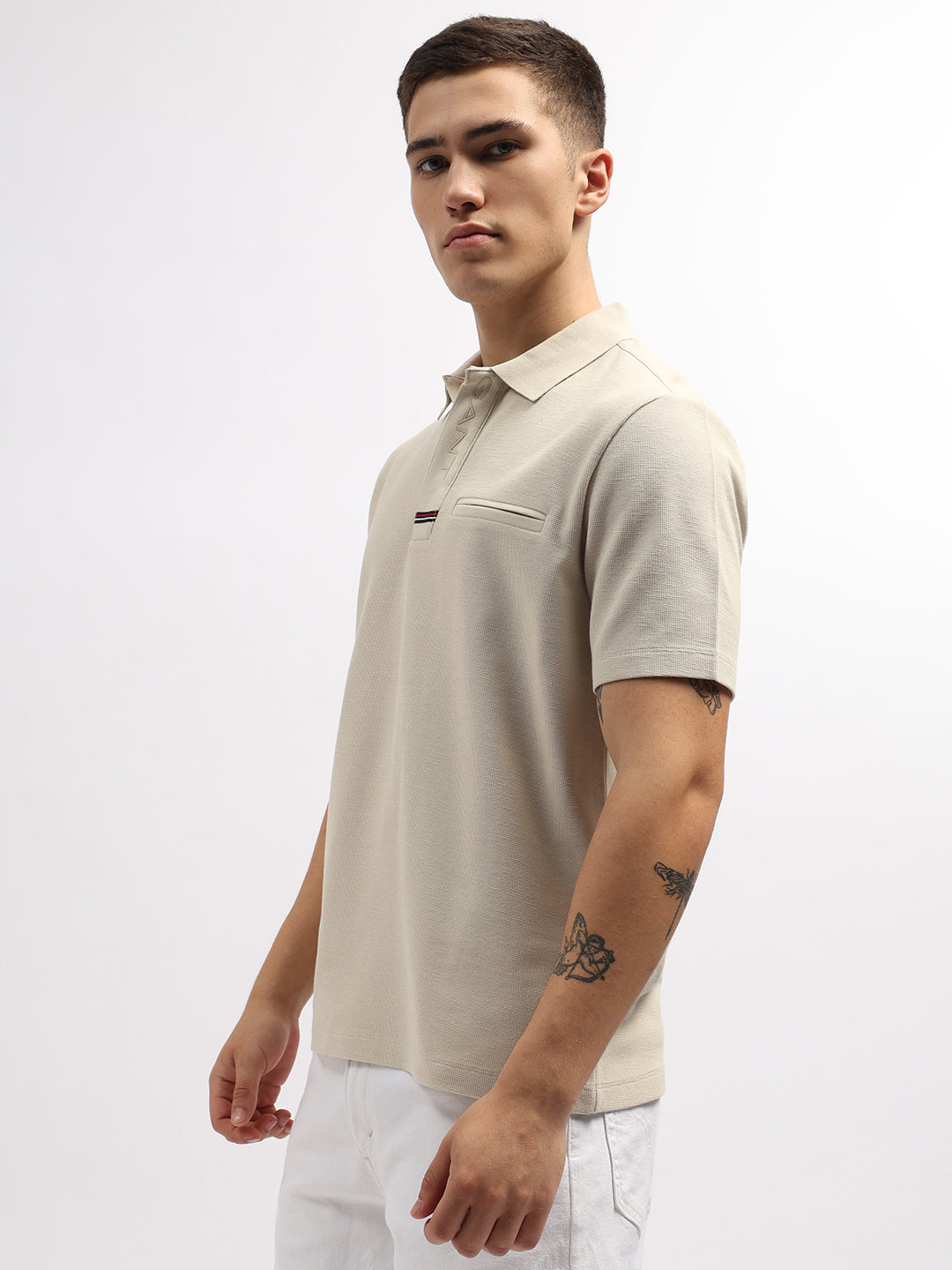 Gant Men Beige Solid Polo Collar Short Sleeves T-Shirt