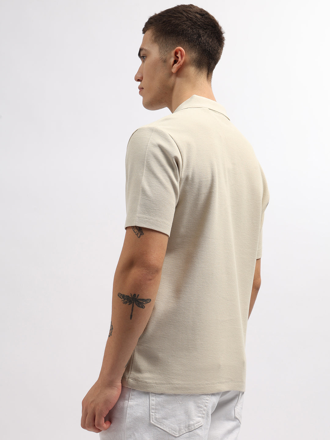 Gant Men Beige Solid Polo Collar Short Sleeves T-Shirt