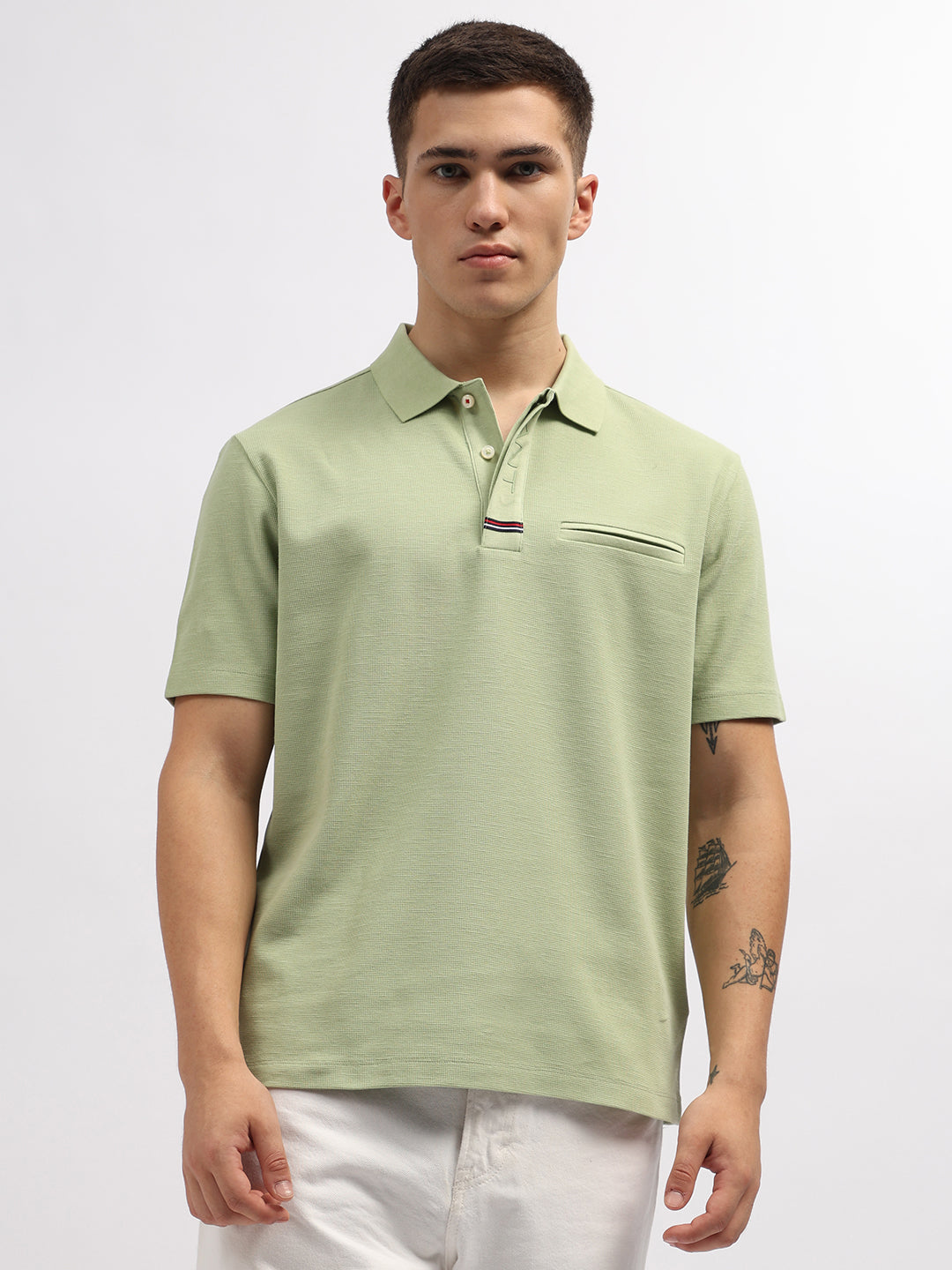 Gant Men Green Solid Polo Collar Short Sleeves T-Shirt