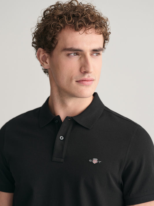 Gant Men Black Solid Collared Short Sleeves Polo T-Shirt