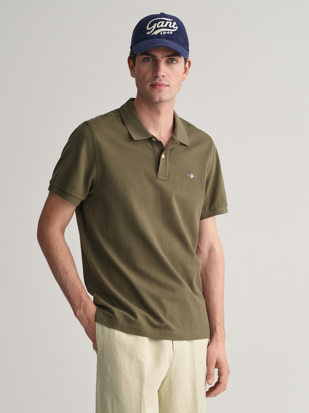 Gant Men Green Solid Collared Short Sleeves Polo T-Shirt