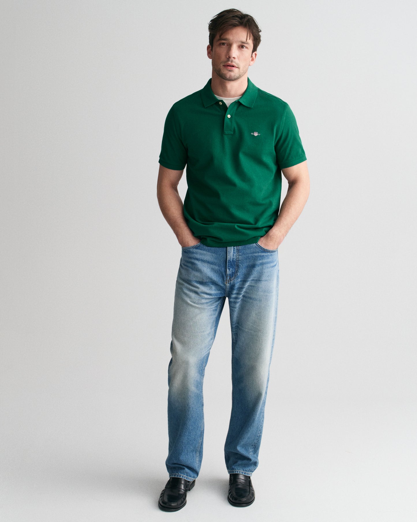 Gant Men Green Solid Polo Collar Short Sleeves T-Shirt