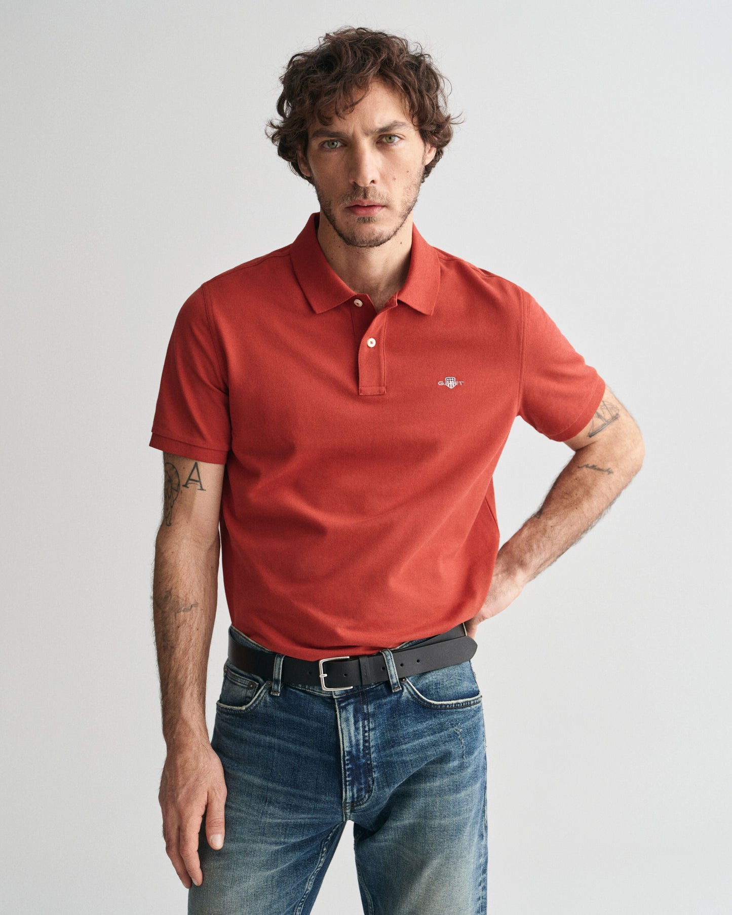 Gant Men Red Solid Polo Collar Short Sleeves T-Shirt