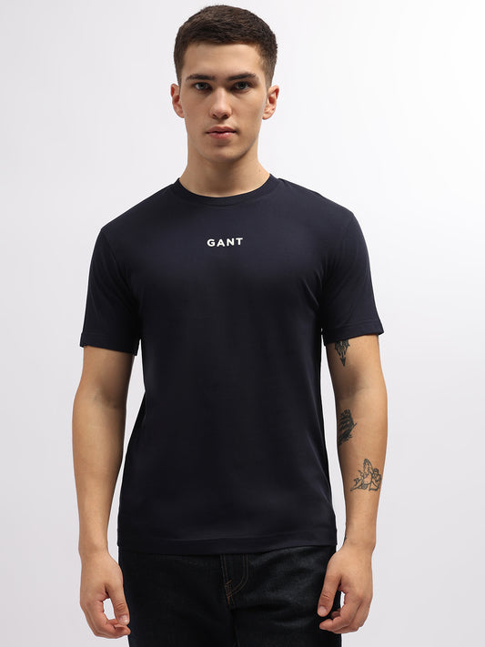 Gant Men Navy Blue Solid Round Neck Short Sleeves T-Shirt