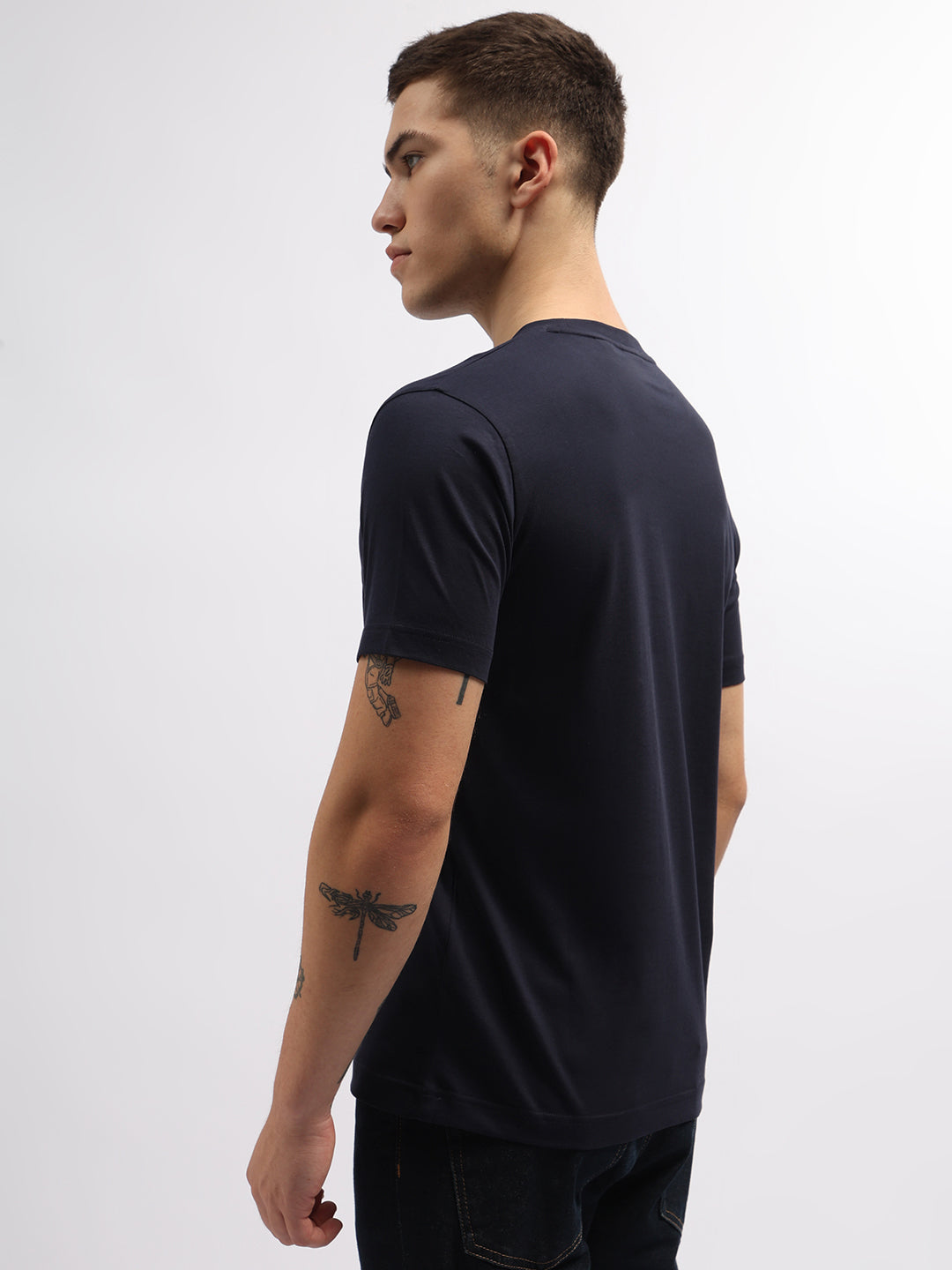 Gant Men Navy Blue Solid Round Neck Short Sleeves T-Shirt