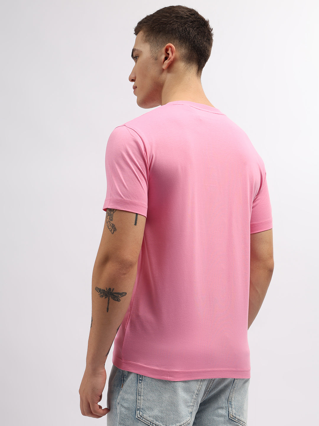 Gant Men Pink Solid Round Neck Short Sleeves T-Shirt