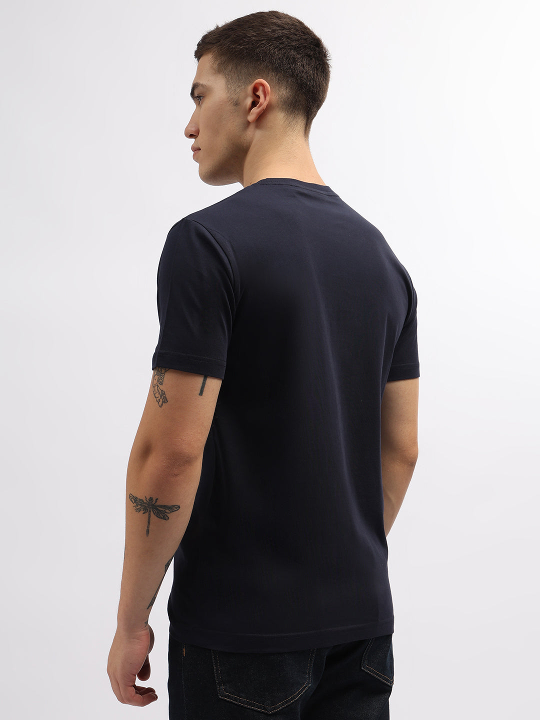 Gant Men Navy Blue Solid Round Neck Short Sleeves T-Shirt