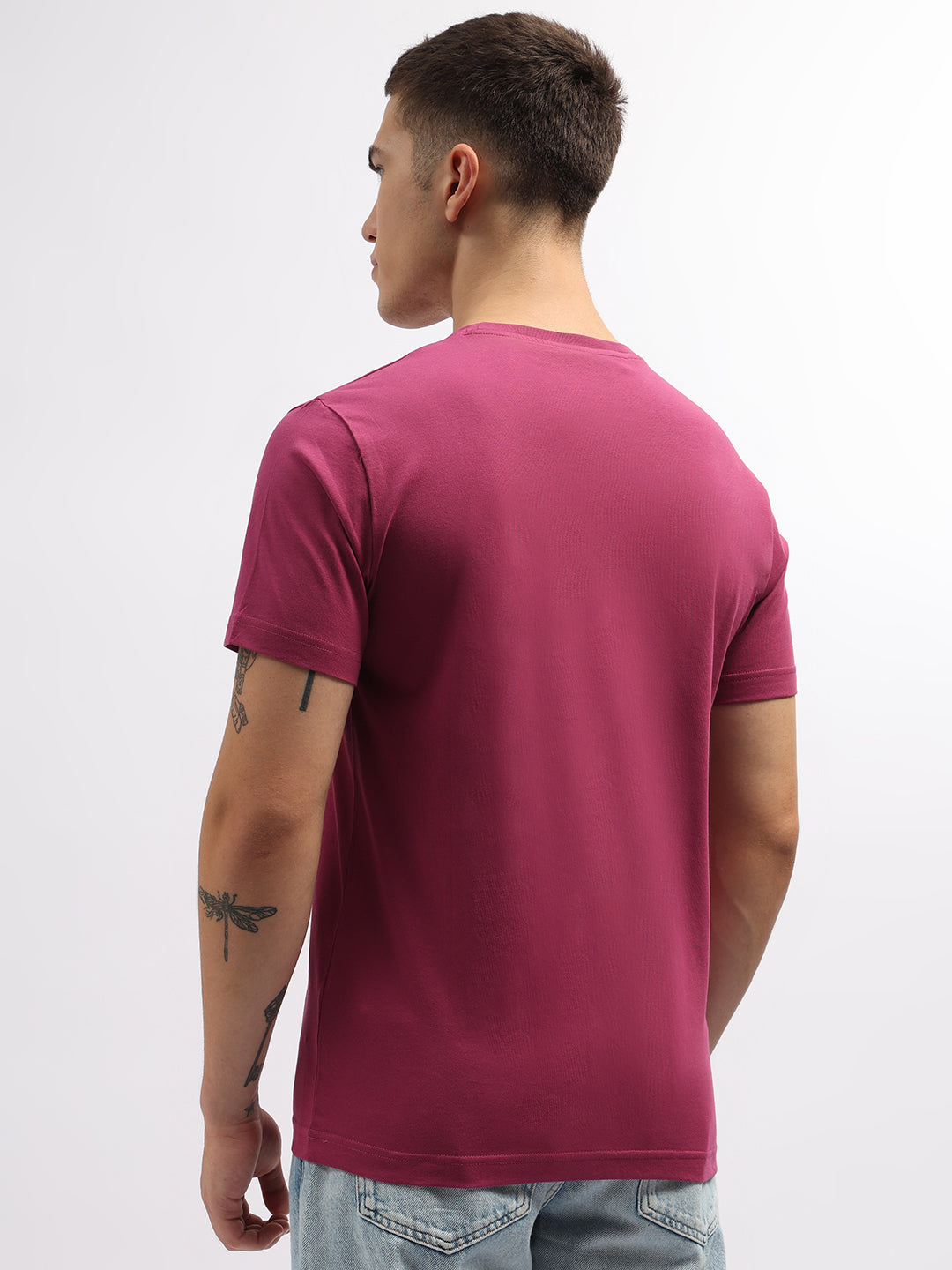 Gant Men Magenta Solid Round Neck Short Sleeves T-Shirt