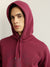 Gant Men Maroon Solid Hooded Full Sleeves Pullover Sweatshirt