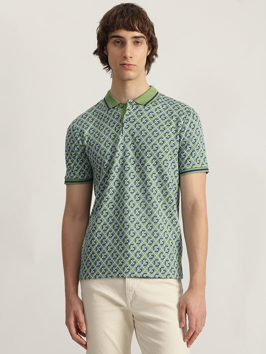 Gant Men Green Printed Polo Collar Short Sleeves T-shirt