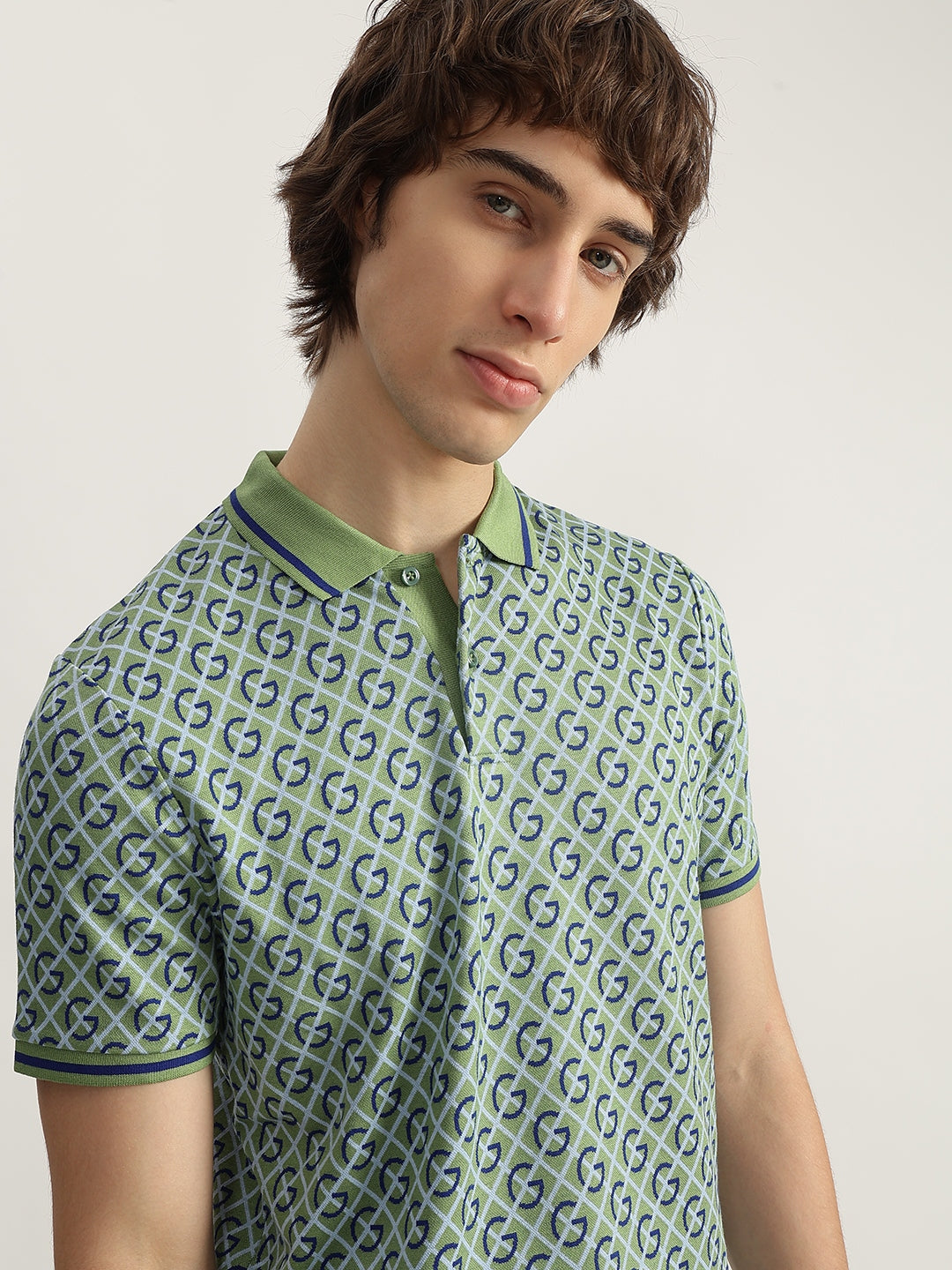 Gant Men Green Printed Polo Collar Short Sleeves T-shirt