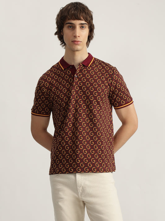 Gant Men Red Printed Polo Neck Short Sleeves T-Shirt