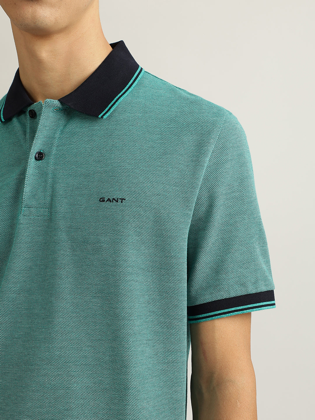 Gant Men Aqua Solid Collared Short Sleeves Polo T-Shirt