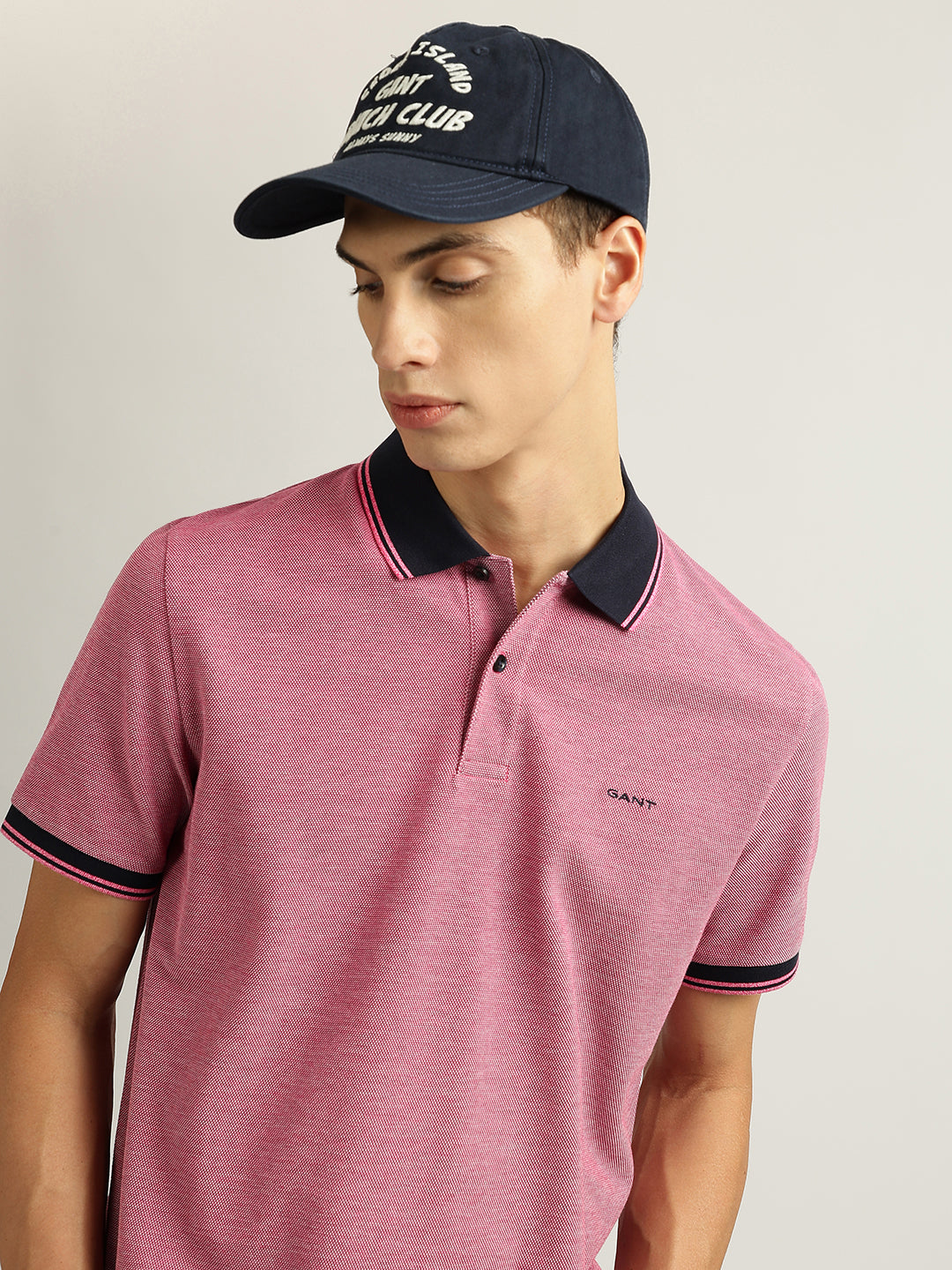 Gant Men Pink Solid Collared Short Sleeves Polo T-Shirt