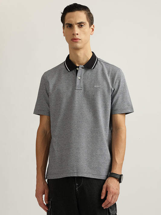 Gant Men Grey Self Design Collared Short Sleeves Polo T-Shirt