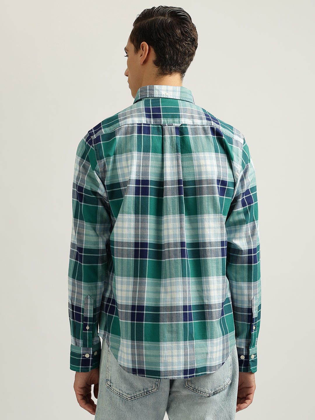 Gant Men Green Checked Buttoned Down Collar Full Sleeves Shirt