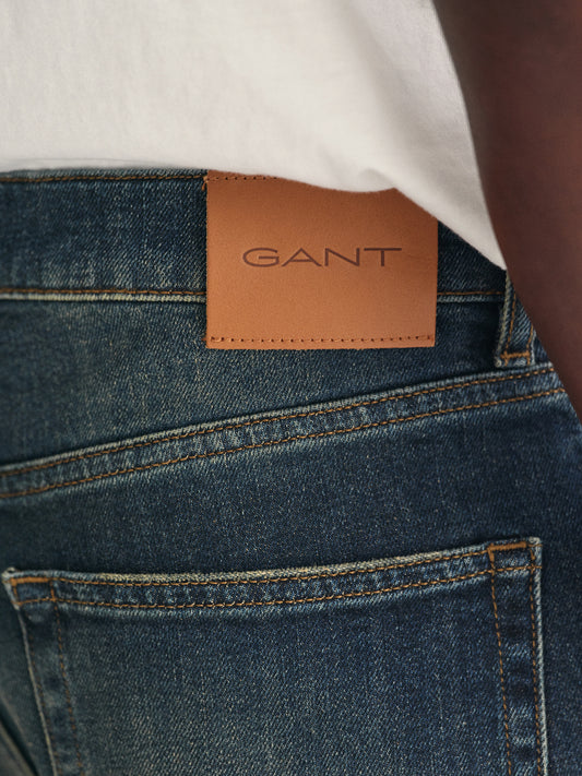 Gant Men Blue Washed Slim Fit Mid-Rise Jeans