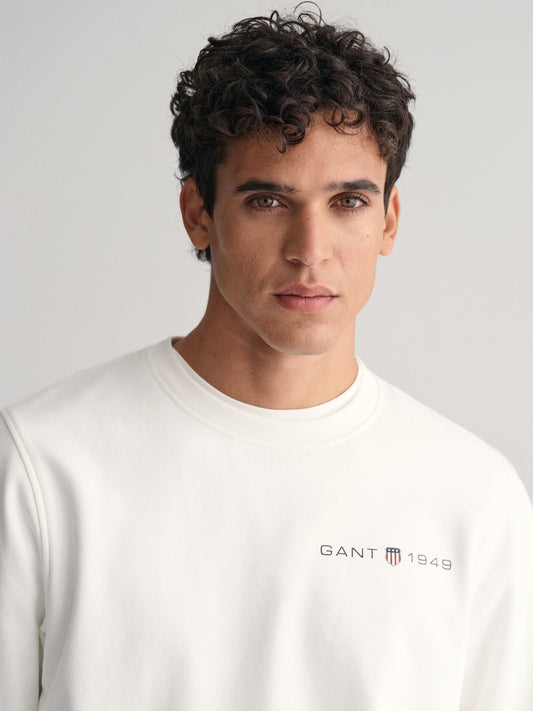 Gant Men White Solid Round Neck Full Sleeves Sweatshirt