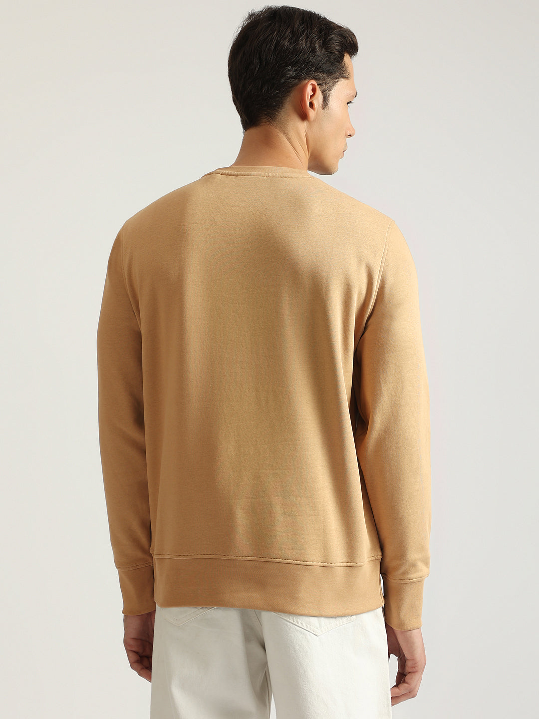 Gant Men Beige Solid Round Neck Full Sleeves Pullover Style Sweatshirt