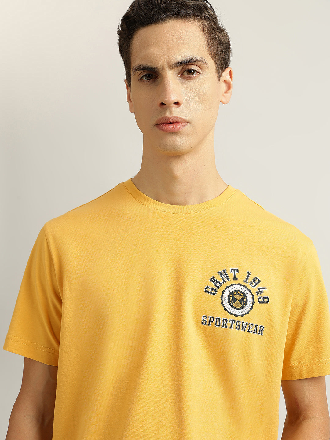 Gant Men Yellow Solid Round Neck Short Sleeves T-Shirt