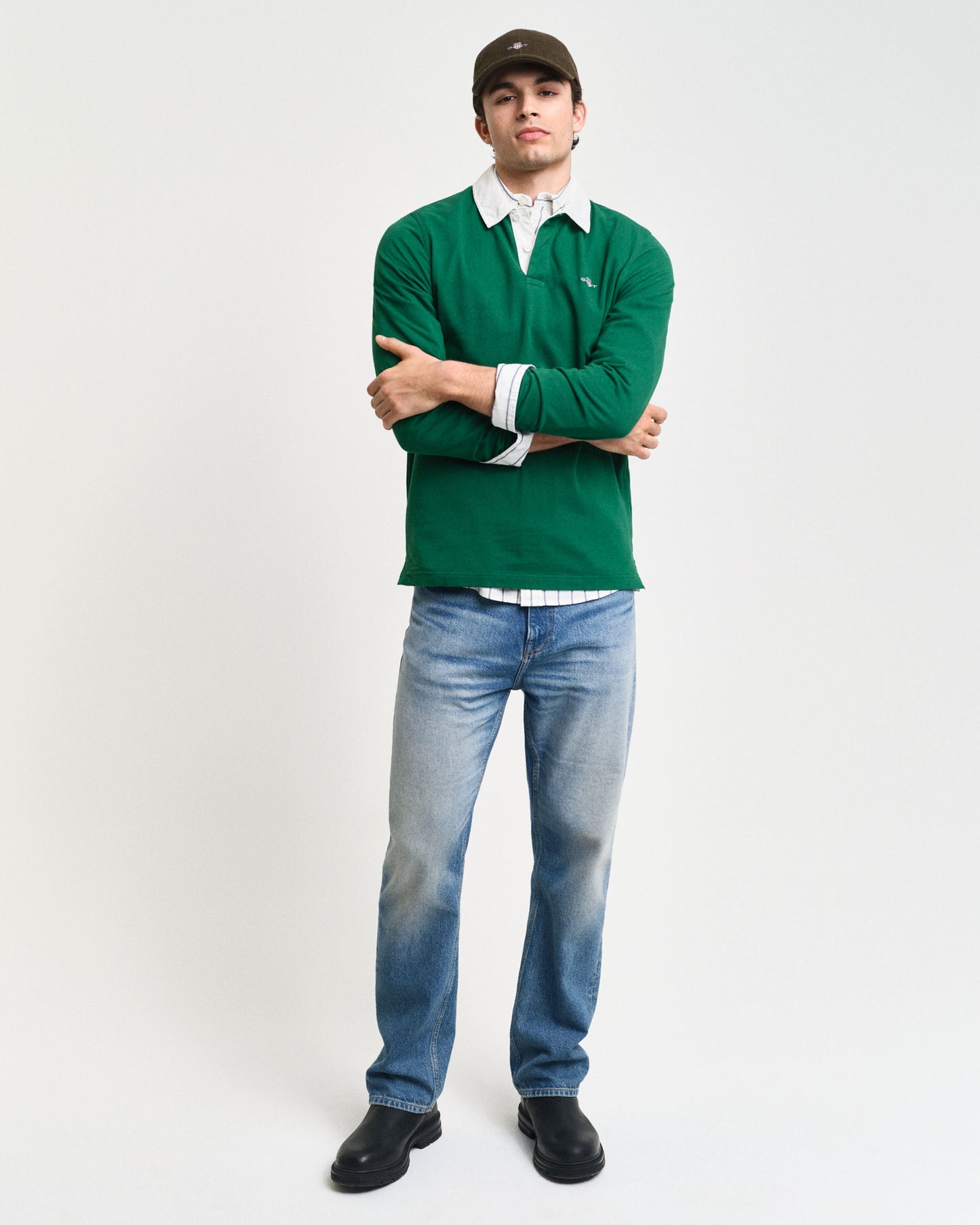 Gant Men Green Solid Polo Collar Full Sleeves T-Shirt