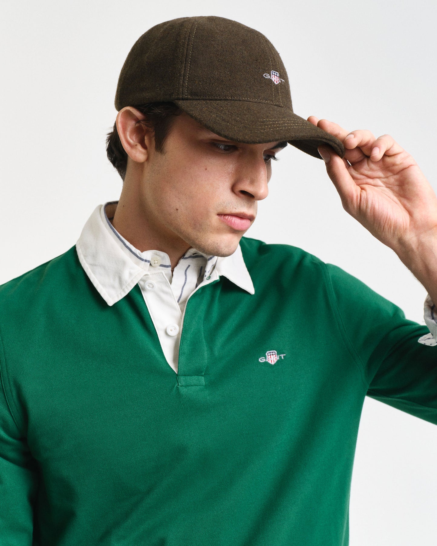 Gant Men Green Solid Polo Collar Full Sleeves T-Shirt